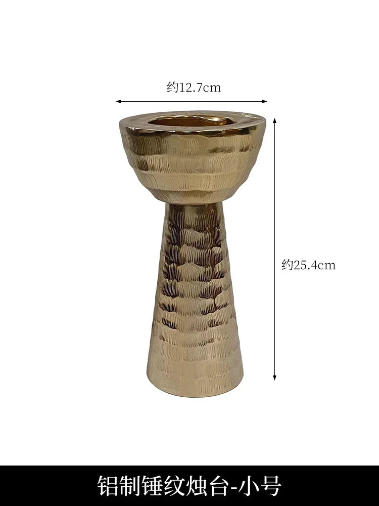 Gold candle holder aluminum hammered pattern decorative bowl round vase vintage home décor living room dining home flower vessel